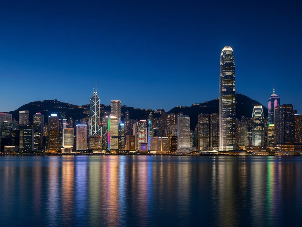 夕暮れの香港・ビクトリアハーバーの夜景