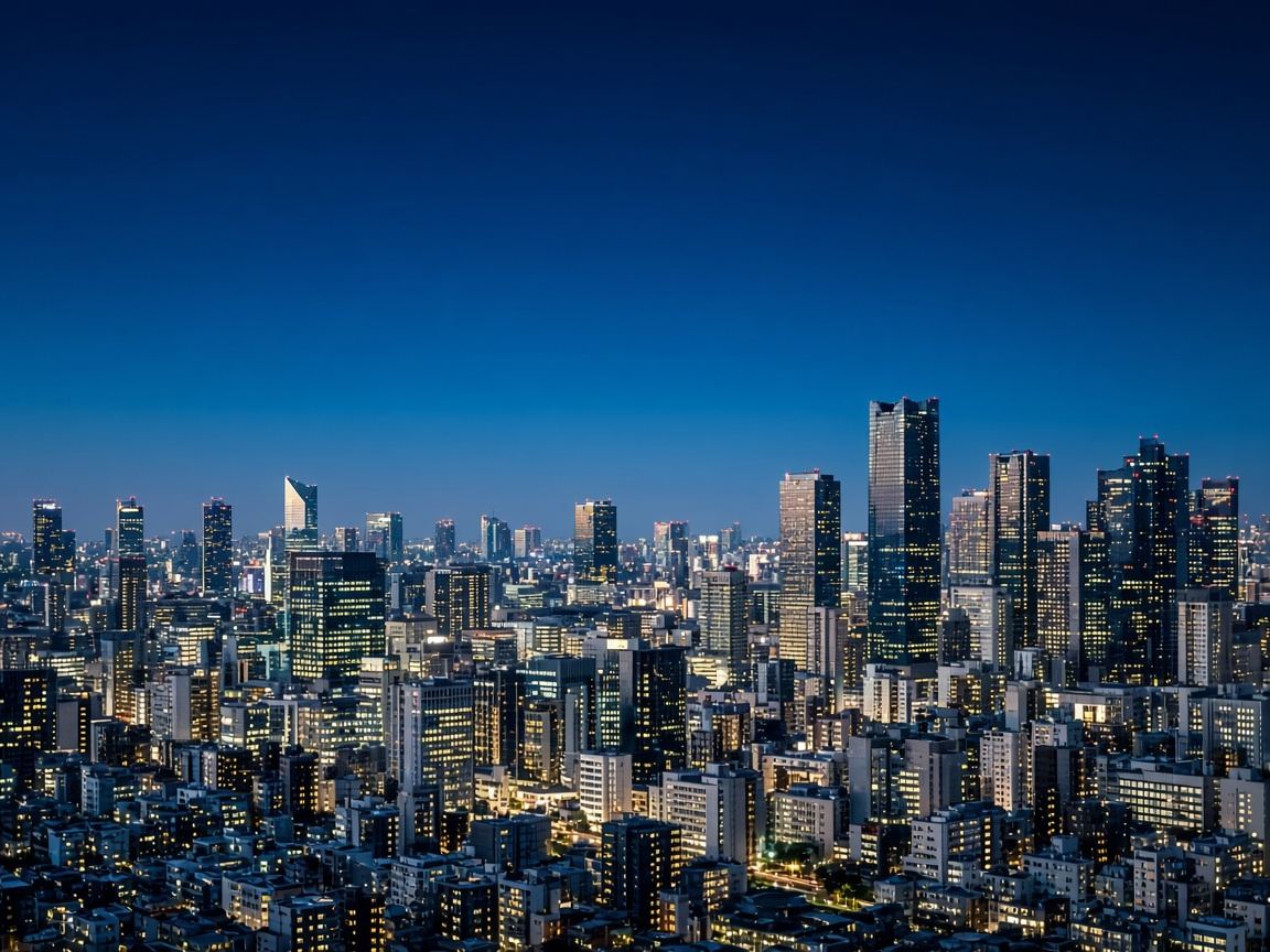 夕暮れの東京の高層ビル群