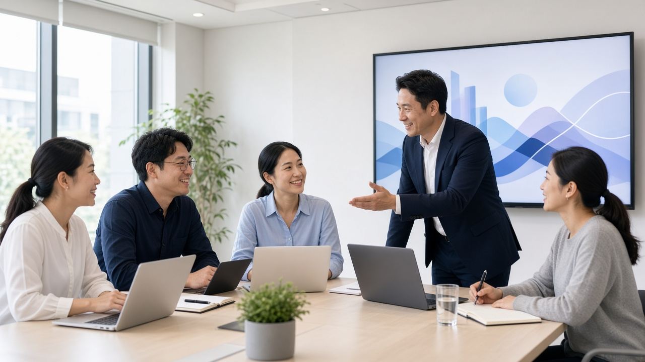 A team collaborating in a meeting room