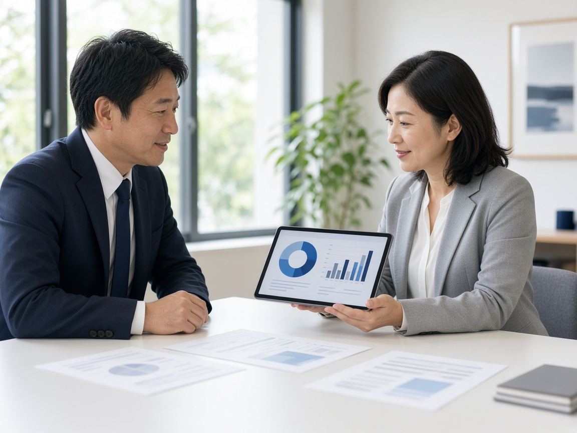 A consultant and client reviewing an assessment report