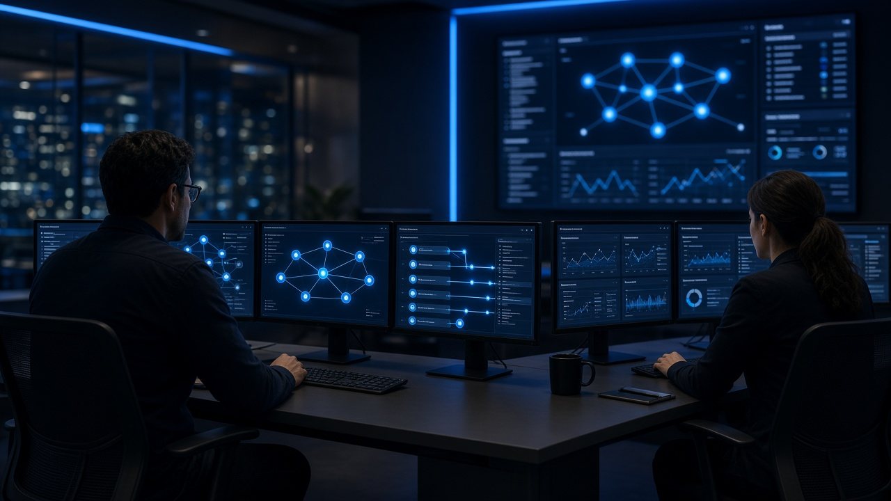 A cloud SOC correlating alerts on one screen